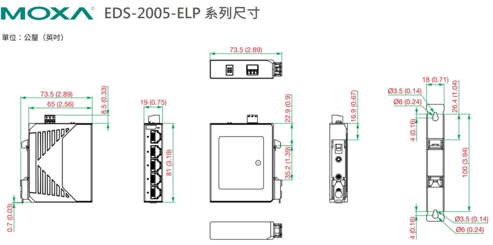 Moxa EDS-2005-ELP尺寸